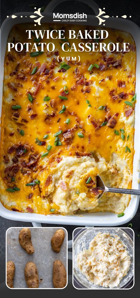 This twice baked potato casserole is made with creamy mashed potatoes, melty cheddar cheese, and crispy bacon bits. Are you looking for comfort food? Because this is it! Bacon Cheddar Mashed Potatoes, Twice Baked Mashed Potato Casserole, Twice Baked Potatoe Casserole, Baked Mashed Potato Casserole, Twice Baked Potato Casserole Recipe, Twice Baked Mashed Potatoes, Cheese Potato Casserole, Twice Baked Potato Casserole, Cheddar Mashed Potatoes