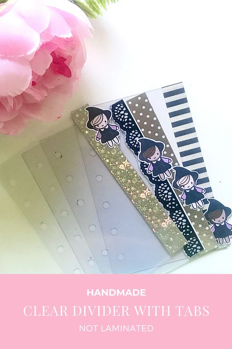 Made these clear dividers with witch tabs for my pocket rings setup, halloween edition using craftieliciousloves daisy witch digital kit. No laminator used. Binder Dividers, Planner Dividers, Planner Decorating, Diy Planner, Digital Kit, Planner Inserts, Personal Planner, Ring Binder, Binders