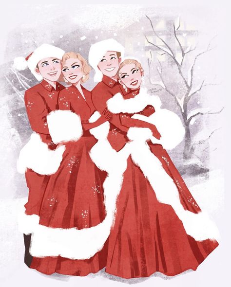 White Christmas Film, White Christmas Movie Wallpaper, White Christmas Movie Aesthetic, 50s Christmas Aesthetic, Holiday Fanart, Christmas Fanart, White Christmas Movie, Holiday Characters, Christmas Time Is Here