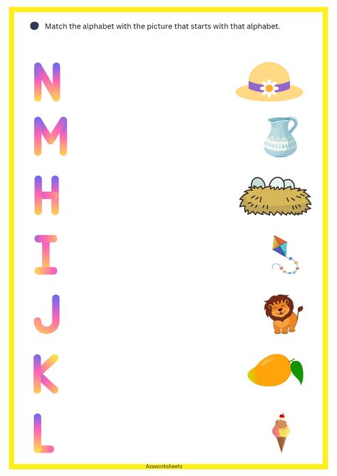 English Matching Worksheet For Nursery, Letters With Pictures, Match The Letters, Nursery School Activities, Easy Math Worksheets, Hindi Poems For Kids, Lkg Worksheets, Kids Classroom Decor, Emotions Preschool