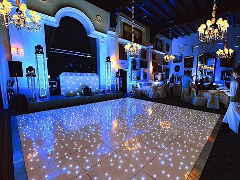 Quince Dance Floor, Prom Venue Ideas, Sweet 16 Dance Floor, Blue Dance Floor, Dancefloor Ideas, Sweet 16 Venues, Prom Venues, Light Up Dance Floor, Quinceanera Dances