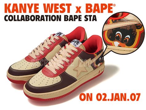 Kanye West x Bape Sta Shoes Release Date | Nice Kicks Kanye West Bape Shoes, Kanye X Bape, Kanye Wall Prints, Kanye Bapestas, Bape Sta Shoes, Bape Art, Bape Adidas, Bape Star, Sneakers Aesthetic