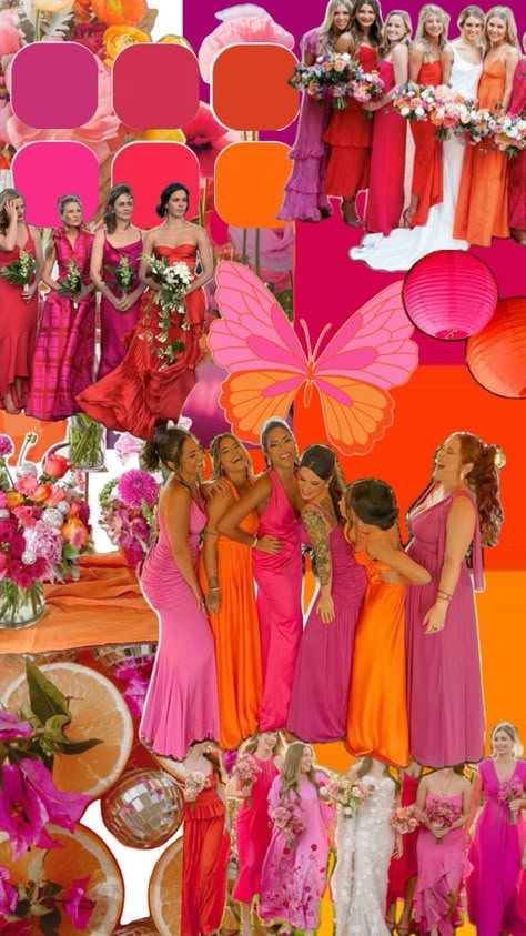 Tropical Wedding Color Palette, Sunset Wedding Theme, Mexican Bridesmaid Dresses, Sunset Wedding Colors, Pink Wedding Colors, Pallet Wedding, Wedding Motifs, Bride Shower, Bridesmaid Colors