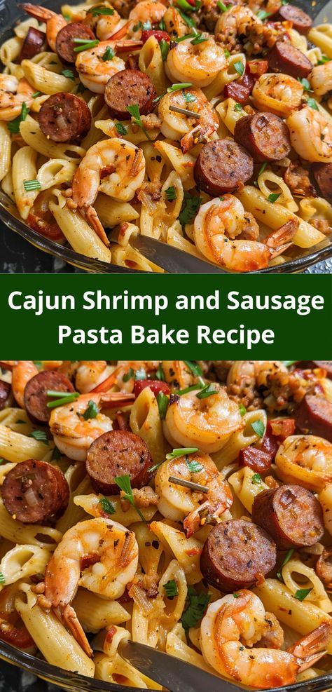 Made this Cajun Shrimp and Sausage Pasta Bake, and my friends were blown away. They all wanted the recipe! Cajun Shrimp And Sausage Pasta, Creamy Cajun Sauce, Cajun Shrimp And Sausage, Cajun Pasta Recipes, Shrimp And Sausage Pasta, Sausage Pasta Bake, Pasta Bake Recipe, Shrimp And Sausage, Cajun Sauce