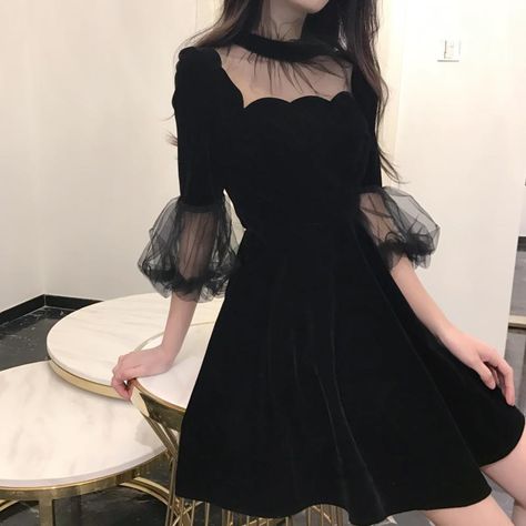 19 New Summer Dress Women Korea Chic Solid Black Ladies Mash Patchwork O-Neck Half Pull Sleeve Empire Vintage Fashion Dresses Semi Formal Dress Black, Black Homecoming Dresses Short, Semi Formal Dresses Black, Homecoming Dresses Short Black, Formal Dress Black, Black Homecoming Dresses, Black Homecoming Dress, Mode Chanel, Short Prom Dresses