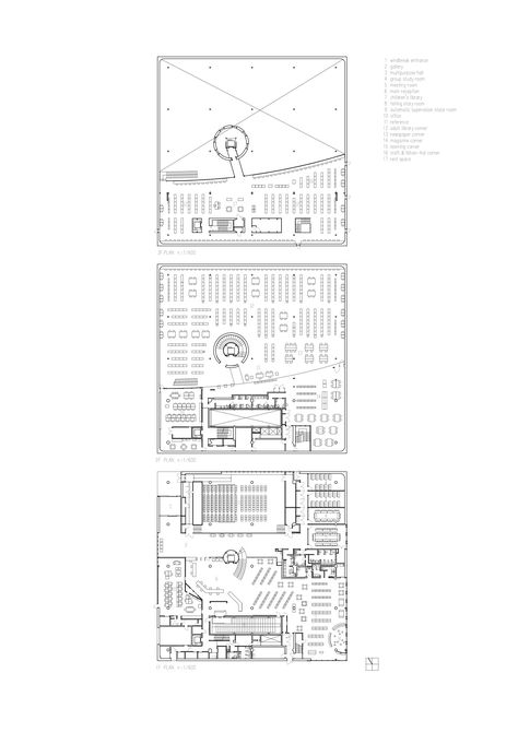 Gallery of Kanazawa Umimirai Library / Coelacanth K&H Architects - 21 Library Floor Plan, Library Plan, Library Inspiration, Library Architecture, Mix Use Building, Apartment Architecture, Plan Drawing, Kanazawa, Graduation Project