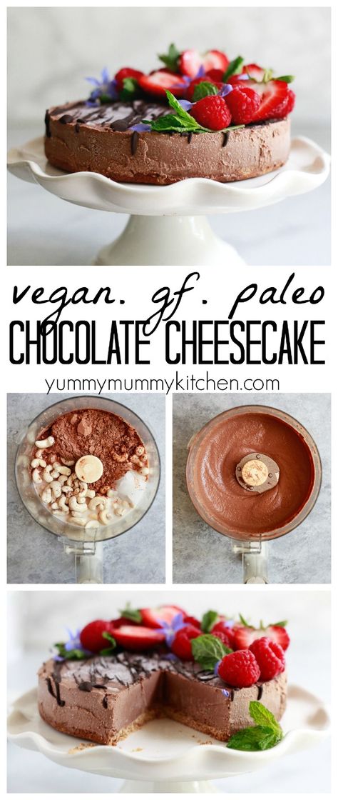 Vegan Chocolate Cheesecake, Cashew Chocolate, Dairy Free Frosting, Dairy Free Cheesecake, Chocolate Cheesecake Recipes, Gluten Free Cheesecake, Healthier Desserts, Cheesecake Chocolate, Vegan Cheesecake