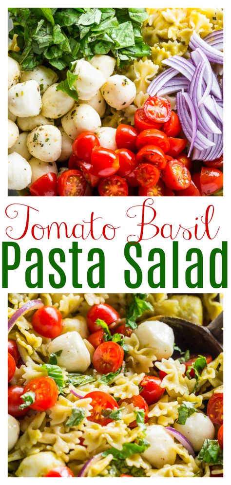 20-Minute Tomato, Basil, and Mozzarella Pasta Salad - Baker by Nature Tomato Basil Pasta Salad, Easy Summer Pasta Salad, Mozzarella Pasta Salad, Salad Potluck, Picnic Salad Recipes, Tomato Basil And Mozzarella, Cold Sides, Picnic Salads, Basil Pasta Salad