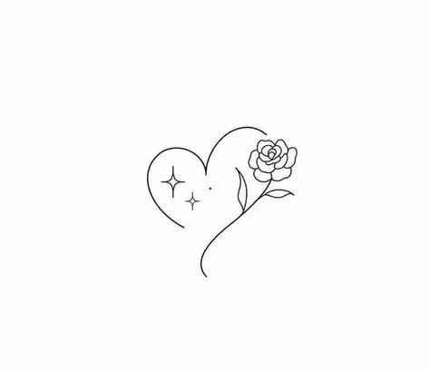 Rose And Heart Tattoo Ideas, Two Hearts Intertwined Tattoo, Heart Made Of Flowers Tattoo, Rose And Star Tattoo, Rose Tattoo Design Outline, Hearts Tattoos For Women, Rose Flash Tattoo, Heart Drawing Tattoo, Floral Heart Tattoo Design