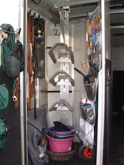 https://www.pinterest.com/pin/486459197221220671/ Horse Trailer Tack Room, Trailer Tack Room, Horse Trailer Organization, Tool Trailer, Tack Room Organization, Horse Camping, Trailer Design, Horse Trailer Living Quarters, Tack Rooms