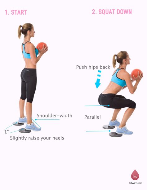 Butt + Squats With Medicine Ball, Ball Squats, Leg Strengthening Exercises, Kettlebell Workout Routines, Strength Training For Beginners, Dumbbell Squat, Leg Exercises, Squat Workout, Medicine Ball