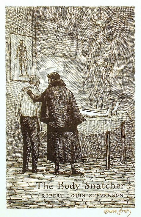 Illustration by Edward Gorey for Stevenson's 'The Body-Snatcher' from The Haunted Looking Glass (1959) Edward Gorey Books, Body Snatcher, John Kenn, Edward Gorey, To Be Read, Robert Louis Stevenson, Robert Louis, Halloween Illustration, Gothic Horror