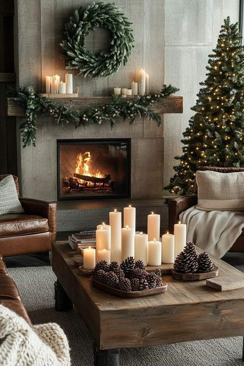 Xmas Interior Decor, Modern Cabin Christmas Decor, Small Coffee Table Christmas Decor, Arhaus Christmas Decor, Modern Cozy Christmas Decor, Nordic Christmas Decor Ideas, Neutral Xmas Decor, Muted Christmas Decor, Christmas Moodboard Aesthetic