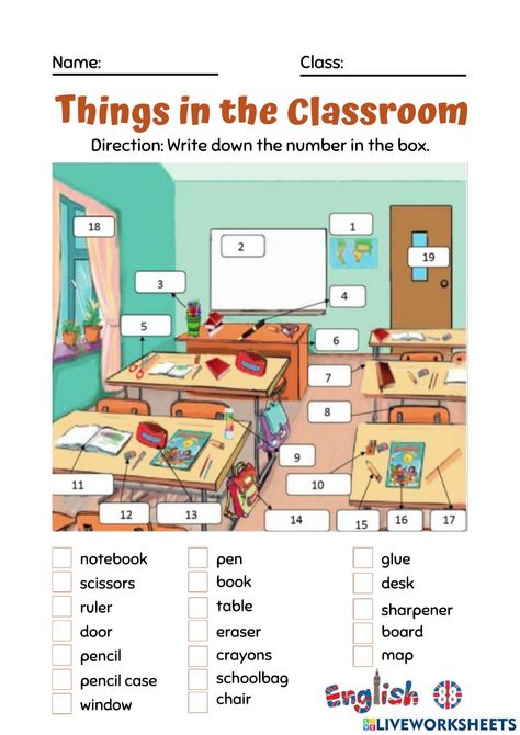 Things In School Worksheets, Classroom Things Worksheet, Things In Classroom Worksheet, Things In The Classroom Worksheet, My Classroom Worksheets, In The Classroom Worksheet, School Things Worksheet For Kids, School Things Worksheet, English Class Activities