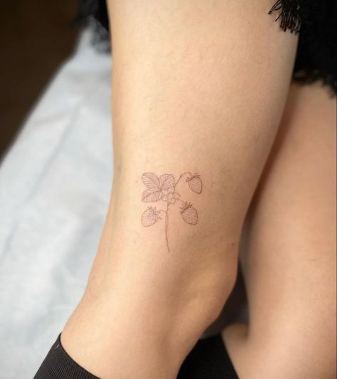 Strawberry Tree Tattoo, Wild Berries Tattoo, Strawberry Fields Forever Tattoo, Fine Line Strawberry Tattoo, Strawberry Fields Tattoo, Wild Strawberry Tattoo, Strawberry Flower Tattoo, Strawberry Plant Tattoo, Small Strawberry Tattoo