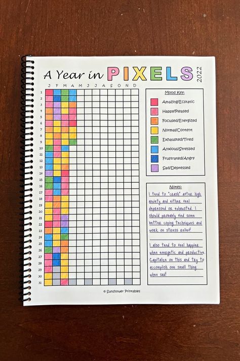 Pixel Mood Tracker by Sunshower Printables Feelings Journal, Emotional Management, Journal 2024, Habit Tracker Bullet Journal, Habit Tracker Printable, Creating A Bullet Journal, Happiness Journal, Bulletin Journal Ideas, Bunny Coloring Pages