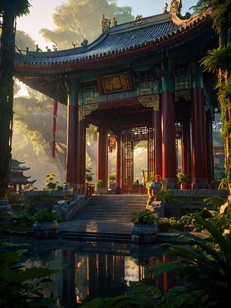 Asian Palace, Chinese Dynasty Aesthetic, Asian Castle, Fantasy Japanese House, Japanese Castle Concept Art, Asian Castle Aesthetic, Japanese Palace Fantasy Art, Fantasy Chinese Landscape, Japanese Palace