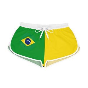 Brazil Green & Yellow Women's Relaxed Shorts, Y2K Vacation Clothing, 90s and 2000s Style Brazil Shorts, Vacation Clothing, Shorts Y2k, 2000s Style, Shorts Women, 2000s Fashion, Vacation Outfits, Green Yellow, Brazil