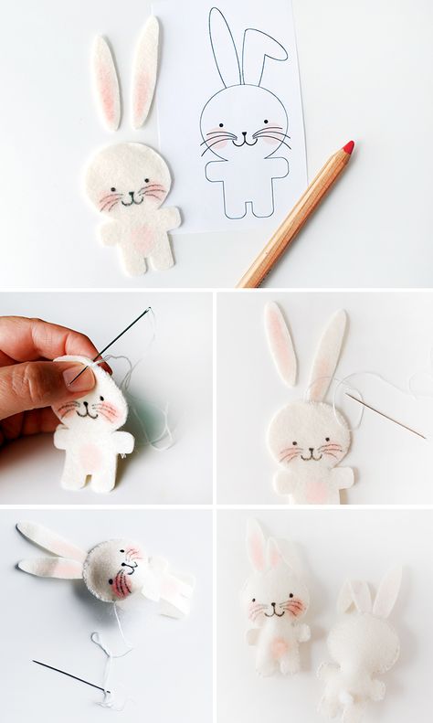 Mini Bunny, Idee Babyshower, Felt Toys Patterns, Felt Crafts Patterns, Felt Crafts Diy, Diy Ostern, Diy Bricolage, Cute Easter Bunny, Pola Sulam