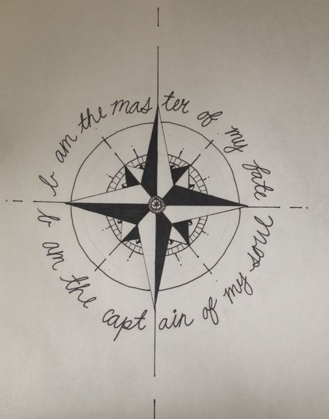 I am the master of my fate. I am the captain of my soul. Inviticus compass Invictus Tattoo, Sun Drawings, Fate Tattoo, Captain Of My Soul, Soul Tattoo, Anchor Tattoos, Tattoo Zeichnungen, Cartoon Character Tattoos, Cool Tattoos For Guys