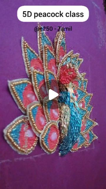 5d Peacock Aari Work, Peacock Embroidery Designs, Peacock Embroidery, Diy Embroidery Designs, Bead Embroidery Tutorial, Aari Work Blouse, Embroidery Tutorial, Hand Embroidery Art, Aari Work