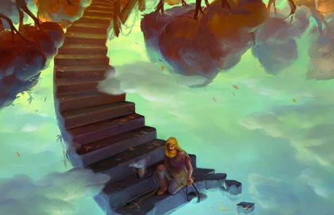 Take the Staircase Down to the Clouds to Fetch a Pail of Water Fantasy Places, Arte Sketchbook, Arte Fantasy, Environment Design, 판타지 아트, Environment Concept Art, Fantasy Inspiration, Environmental Art, A Well