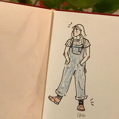 Chloe M. Giroux on Instagram: “I drew my really cute outfit from last night which featured my overalls and my new orange docs that I snagged on sale 😍🌟 80/100 . . . . .…” Overalls Illustration, Overalls Sketch, Overalls Drawing, Cute Outfit, Really Cute Outfits, Designs To Draw, Last Night, Art Inspo, Chloe