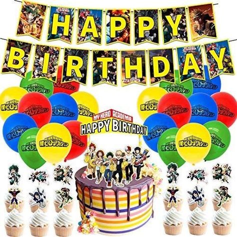 My Hero Academia Birthday Party, My Hero Academia Party, My Hero Academia Birthday, Academia Birthday, Anime Happy Birthday, Party Candy Bags, Anime Cake, Birthday Flags, 1st Birthday Banners