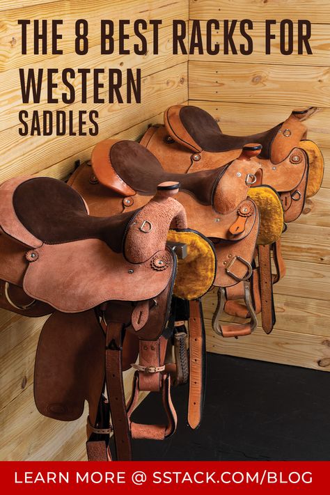 Western saddles, known for their significant weight and unique shape, require sturdy and well-designed racks to accommodate their size and maintain their form. Saddle Rack Ideas, Western Saddle Rack, Western Tack Room, Horse Blanket Rack, Saddle Storage, Saddle Racks, Saddle Stand, Western Bridles, Horse's Neck