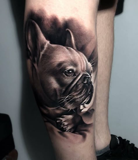 Tattoo artist Samurai Standoff, black&grey authors style portrait realistic tattoo | Brazil Tatoo Dog, French Bulldog Tattoo, Pug Tattoo, Bulldog Tattoo, G Tattoo, Geniale Tattoos, Dog Sketch, Samurai Tattoo, Vintage Mermaid