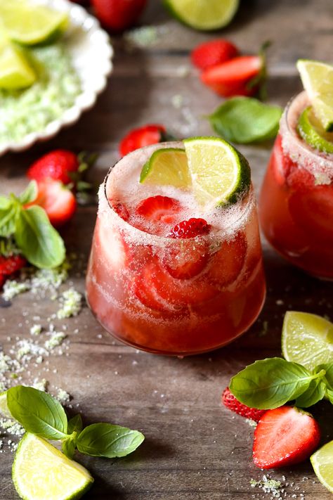 Muddled Basil, Basil Margarita, Apple Margarita, Strawberry Basil Margarita, Drink Flavors, Italian Margarita, Wedding Strawberries, Strawberry Basil, Strawberry Preserves