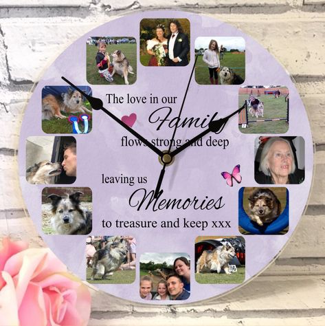 The love in our family flows strong and deep leaving us memories to treasure and keep Personalised collage clock from Write from the Heart Thank you Yessica for letting us share a photo of your order Family Resin Art, Resin Photo Clock Ideas, Resin Art Photo Frame, Clocks Design, Family Clock, Picture Clock, Photo Wall Clocks, Best Wall Clocks, Photo Clock