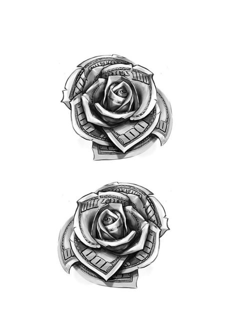 Flower Money Tattoo, Cash Rose Tattoo, Money Flowers Tattoo, Money Rose Drawing, Money Rose Tattoo Design, Rose Money Tattoo, Money Flower Tattoo, Money Rose Tattoo Stencil, Time Is Money Tattoo