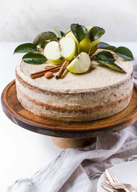 Almond Layer Cake, Apple Layer Cake, Almond Frosting, Genoise Sponge, Apples And Cinnamon, Thanksgiving Cakes, Apple Dessert, Fall Cakes, Apple Filling