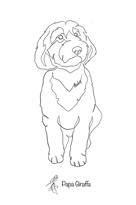 Tattoo From Photo, Labradoodle Tattoo, Labradoodle Drawing, Dog Line Drawing, Drawing Commissions, Line Doodles, Single Line Tattoo, Continuous Line Drawing, Dog Tattoo