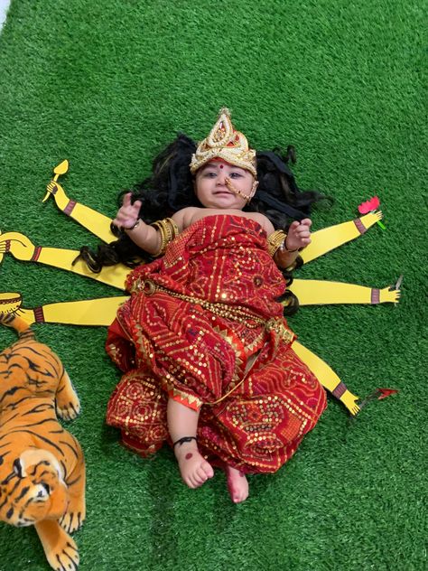 Baby Durga Maa Photoshoot, Indian Baby Girl, 7th Month, 7 Month Baby, Starbucks Wallpaper, Simple Stage Decorations, Baby Boy Newborn Pictures, Baby Milestones Pictures, Frock Designs