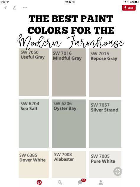 Colors Mindful Gray Coordinating Colors, Oyster Bay Paint, Sw Oyster Bay, Gray Coordinating Colors, Pallette Ideas, Paint Combos, Green Exterior House Colors, Interior Paint Colors For Living Room, Green Grey Paint