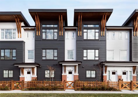 6 new Vancouver region townhomes now selling under $800k Vancouver Townhouse, Laminate Hardwood Flooring, Fraser Hill, Black Window Frames, Farmhouse Architecture, Visual Board, Master Planned Community, Open Concept Kitchen, Cabinet Styles