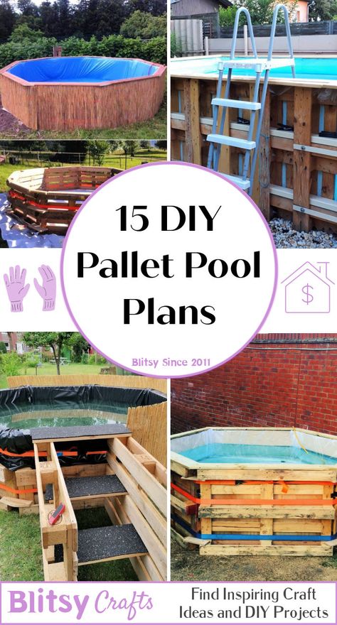 15 diy pallet pool ideas that you can build at 0 Pallet Swimming Pool Diy, Pallet Hot Tub Deck, Backyard Diy Pool Ideas, Pool Deck Made From Pallets, Pallet Deck Around Pool, Pallet Pool Surround, Diy Pallet Backyard Ideas, Pallets Around Pool, Pallet Projects For Pool Area