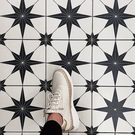 Black and White Star Tiles Sydney Spanish Bathroom Kitchen Black And White Mosaic Floor Bathroom, Black And White Star Tile Bathroom, Black And White Patterned Floor Tile, Black And White Star Floor Tile, Black And White Star Tile, Black And White Tile Pattern, Black And White Pattern Tile Bathroom, Black And White Tiles Kitchen, Tile Floor Black And White