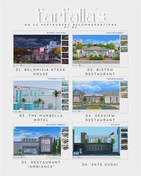 Sims 4 Restaurant No Cc, Sims Gallery, Ts4 Builds, Sims 4 Restaurant, The Sims 4 Lots, Restaurant Aesthetic, San Myshuno, Bistro Restaurant, Play Sims 4