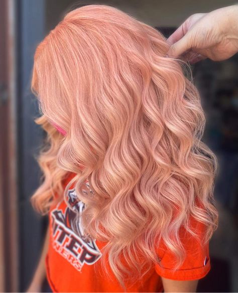 Peach Fuzz Fantasy: PRAVANA Artists Create the Pantone Color of the Year Peach Fuzz Hair Color, Peach Fuzz Makeup, Bright Peach Hair, Pastel Orange Hair Peach, Peach Fuzz Color, Pastel Blonde, Peach Hair Colors, Red Balayage, Ashy Blonde