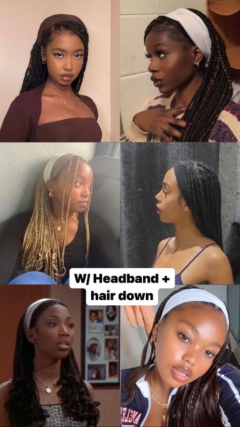 Hairstyles f/ Braids Box Braids With White Beads, Headband And Braids Black Women, Box Braids Hairstyles For Black Women With Headband, School Box Braids Hairstyles, How To Style Braids With Headband, Headbands For Braids Black Women, Easy Braids Protective Style, Box Braid Headband Hairstyle, Headband Hairstyles Box Braids