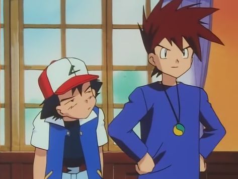 Ash Ketchum X Gary Oak, Ash And Gary, Ash X Gary, Pokemon Indigo League, Human Pokemon, Random Pokemon, Gary Oak, Pokemon Blue, Ash Pokemon