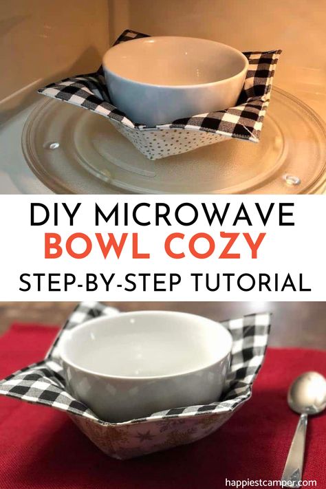 Microwave Bowl Holders, Microwave Bowl Cozy, Sewing Machine Projects, Eating Ice, Microwave Bowls, Bowl Cozy, Fabric Bowls, Beginner Sewing, Sew Ins