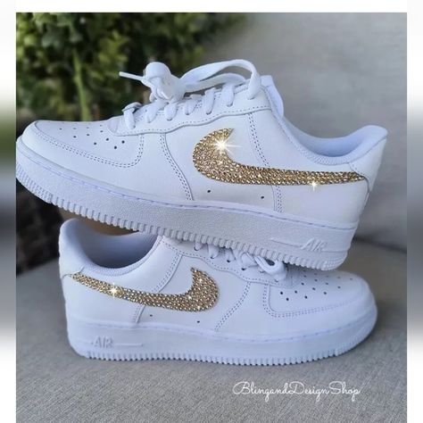 Women's Nike Air Force 1 07 White Sneakers made with Swarovski Crystals Sneakers Customized, Swarovski Nike, Custom Wedding Shoes, Night Photo, Bling Shoes, Cute Nike Shoes, Nike Air Force 1 07, Cute Nikes, Womens Wedding Shoes