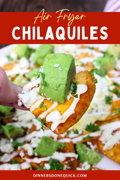 Discover the ultimate Air Fryer Chilaquiles recipe for a delicious and easy Mexican breakfast or brunch! Crispy tortilla chips are tossed in a zesty sauce, topped with creamy avocado, crumbled cotija cheese, and a drizzle of crema. This recipe is a healthier twist on traditional chilaquiles, made effortlessly in the air fryer. Perfect for those who love bold flavors and quick, satisfying meals. Try this dish for your next family gathering or weekend treat. Pin for the full recipe and tips! Air Fryer Chilaquiles, Chilaquiles Recipe Air Fryer, Air Fryer Egg Tortilla, Avocado Tortilla, Fluffy French Toast, Chilaquiles Recipe, Zesty Sauce, Best Brunch Recipes, Breakfast Tacos