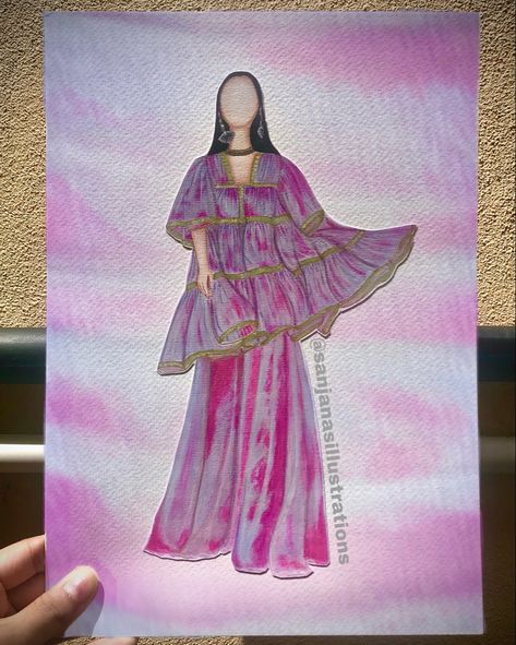 #sanjanasillustrations ✨ #supportartist #fashionportfolio #fashiondesigner #fashiondesignsketches #fashionillustrator #illustration #art #illustrationdesign #design #illustrationartists #watercolor #illustrationoftheday #croquis #fashion #fashionillustrations #fashionillustrationoftheday #fashionillustrationsketches #artistcommunity #feature #shararadesigns #sharara #tiedyefashion Sharara Illustration, Dresses Painting, Lehenga Illustration, Bride Fashion Illustration, Ajrak Print, Designer Painting, Fashion Terminology, Frock Pattern, Croquis Fashion