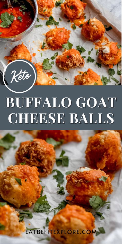 Graphic with 2 images of cheese balls and the title "Keto Buffalo Goat Cheese Balls" Goat Cheese Recipes Appetizers, Goat Cheese Balls, Cheese Recipes Appetizers, Goat Cheese Appetizer, Creamy Goat Cheese, Goat Cheese Recipes, Healthy Appetizer Recipes, Low Carb Appetizers, Cheese Tasting