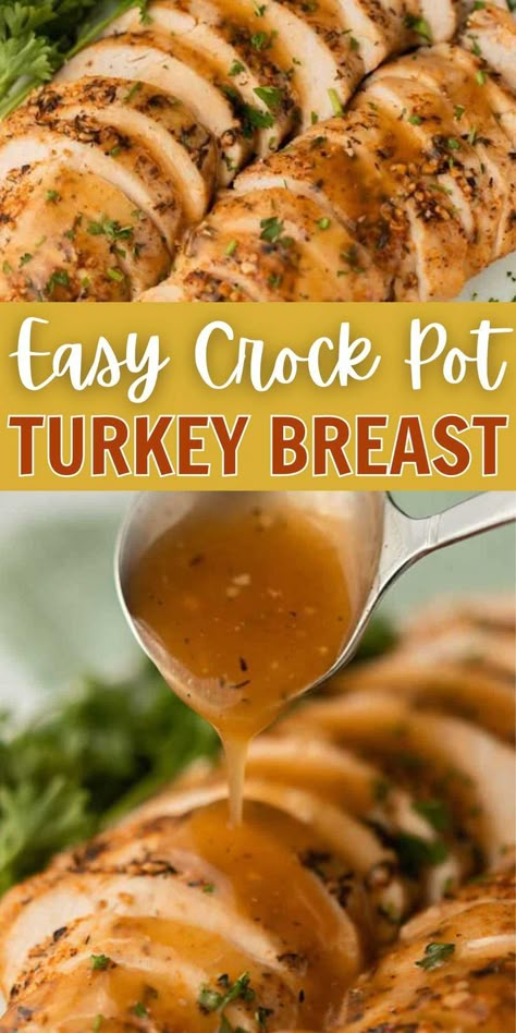 Slow Cooker Turkey Breast is flavorful and so delicious while being super easy. Once you try it, you will be hooked on this amazing but effortless meal. This Crockpot Turkey Breast Recipe saves oven space during the Holidays or special dinners. #eatingonadime #crockpotturkeybreast #easyrecipe Crock Pot Turkey Breast, Crockpot Turkey Breast, Turkey Crockpot, Crock Pot Turkey, Turkey Breast Crockpot, Cook Turkey, Slow Cooker Turkey Breast, Juicy Turkey, Crockpot Turkey